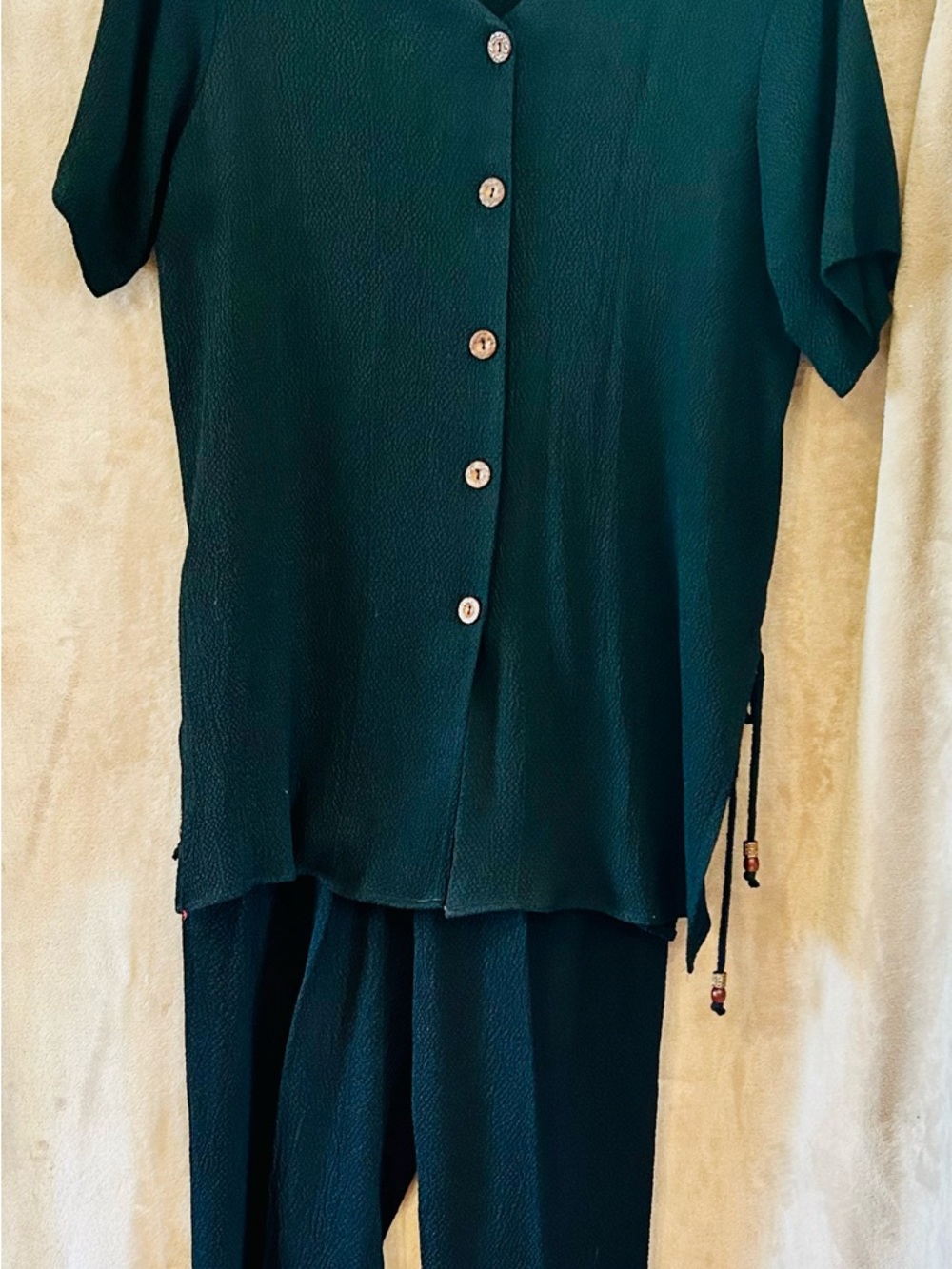SET Vintage Fitting Image 2 Piece Set Textured Black Top Pants USA 14/16